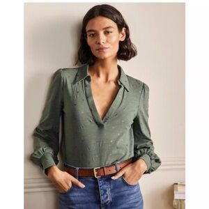 Boden Sage Green Blouse with Puff Sleeves Sz 2